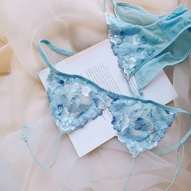 Wireless Minimizer Bralette Set Large Bust French Style Triangle Cup Lace Lingerie Pure Comfort Sexy Sheer Underwear Set Women