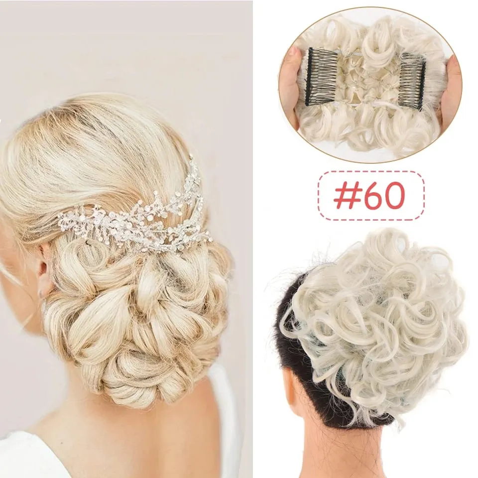 Synthetic LARGE Comb Clip In Curly Hair Extension Chignon Hair Pieces Women Updo Cover Hairpiece Extension Hair Bun