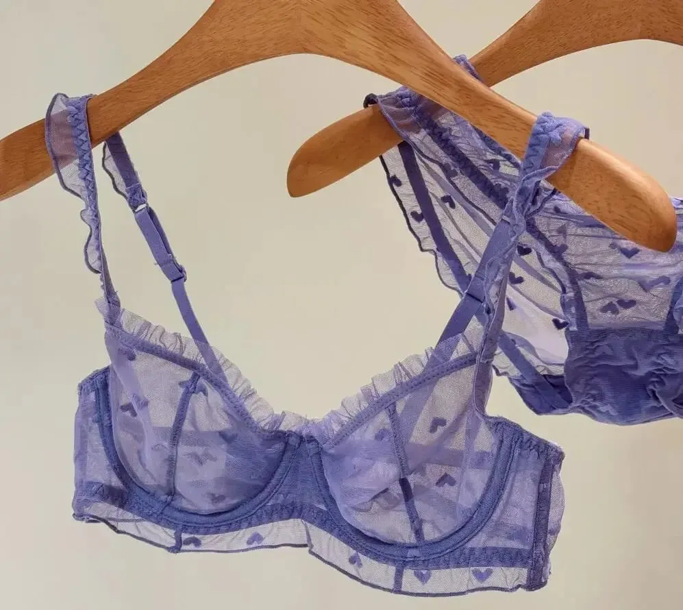 性感緞面三角杯無痕胸罩套裝舒適無鋼圈內衣適合大乳房 — image 4