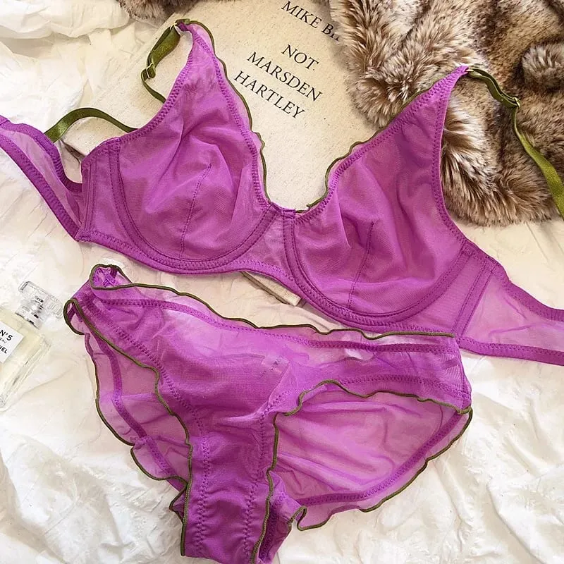 Sophisticated French Minimiser Bra Underwire Support Triangle Cups Non Padded Mesh Lingerie Set For Large Bust MOYISU Panty Set