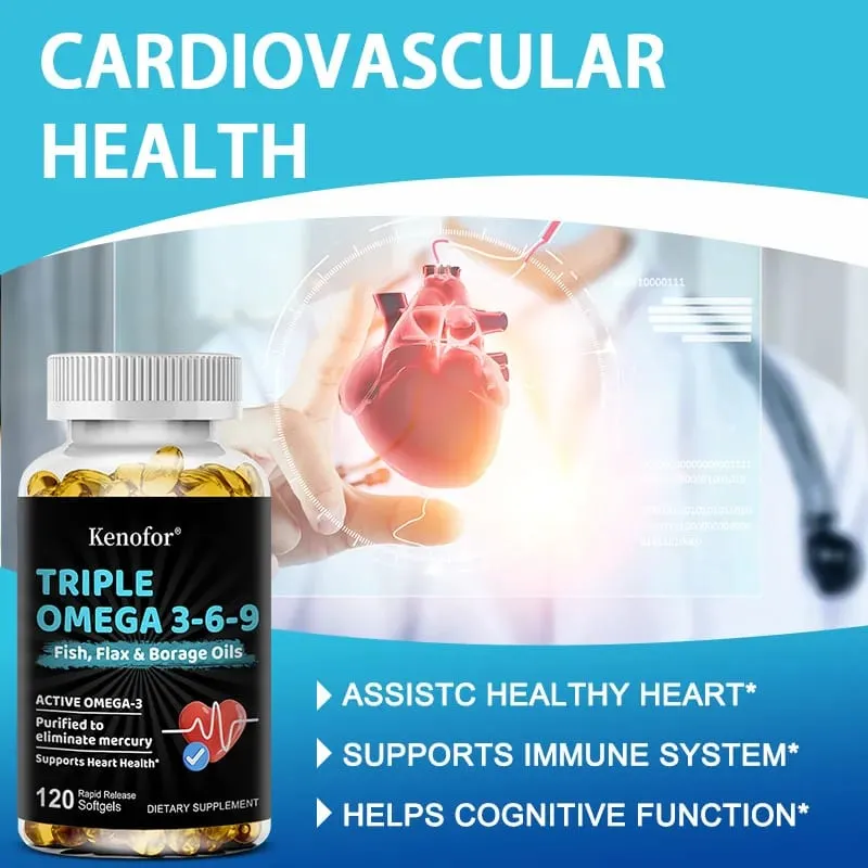 Omega 3 6 9 Softgels Fish Flax Borage Oil Support Brain Focus Eye Comfort Joint & Cardiovascular Wellness Immune Balance