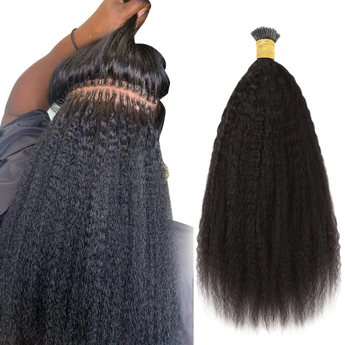 Estensioni dei capelli con punta I Capelli umani lisci crespi #1B Pre incollati Remy Micro Link Estensioni dei capelli umani Nero naturale 1 g/filo