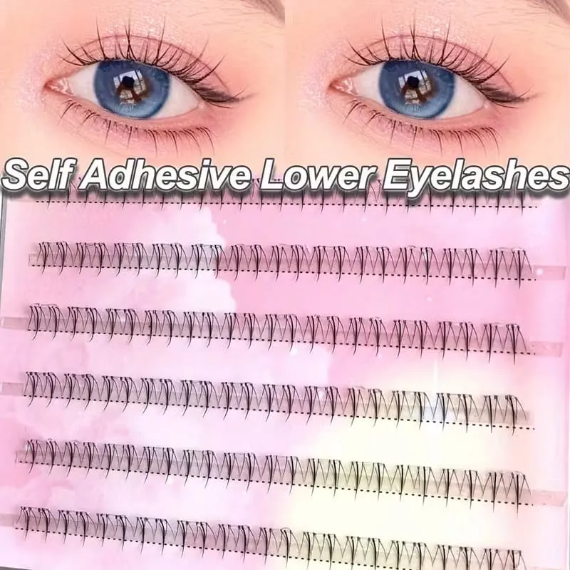 120pcs Self-Adhesive Small Flame Lower Eyelashes & 80pcs Glue-Free Fairy Lower Lashes 5mm Length Each for Eye Makeup