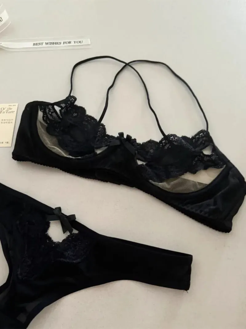 Set intimo reggiseno francese scavato con fiocco in pizzo mezza coppa reggiseno donna lingerie sexy tentazione ultrasottile abiti erotici caldi