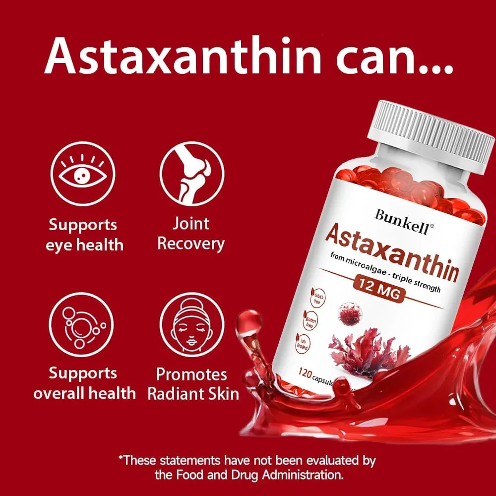 Astaxanthin Capsules 12mg Promotes Cardiovascular Health and Accelerates Metabolism Support Eye Joint & Skin Health