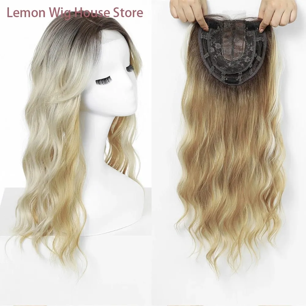 20 Inch Synthetic Long Wave Hair Topper Lace Base Hairpiece Clip on Top Hair for Women Cover Thinning Hair Breathable Wig Piece