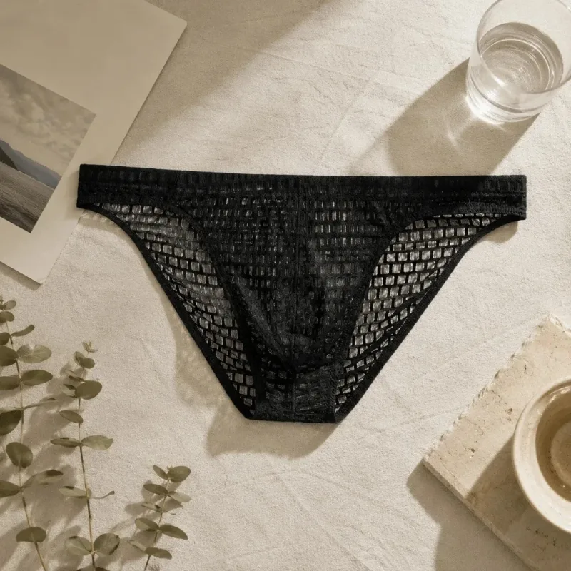 Breathable Low Waist Men's Briefs Transparent Ultra-thin Ice Silk Underwear Lingerie Mesh Panties Male Comfort Fit — image 5