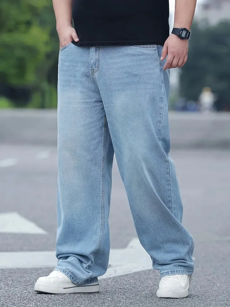 Plus Size Men's High Waist Straight Leg Jeans Four Seasons Loose Baggy Denim Trousers Casual Versatile Long Pants New — image 5