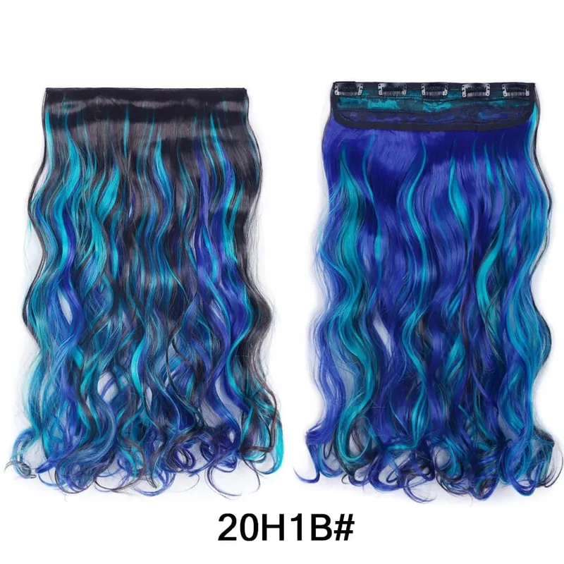 Water Wavy Clip in Hair Extension Synthetic Hair Highlight Silky Soft Natural Look with Invisible Lace Weft Hairpieces for Women