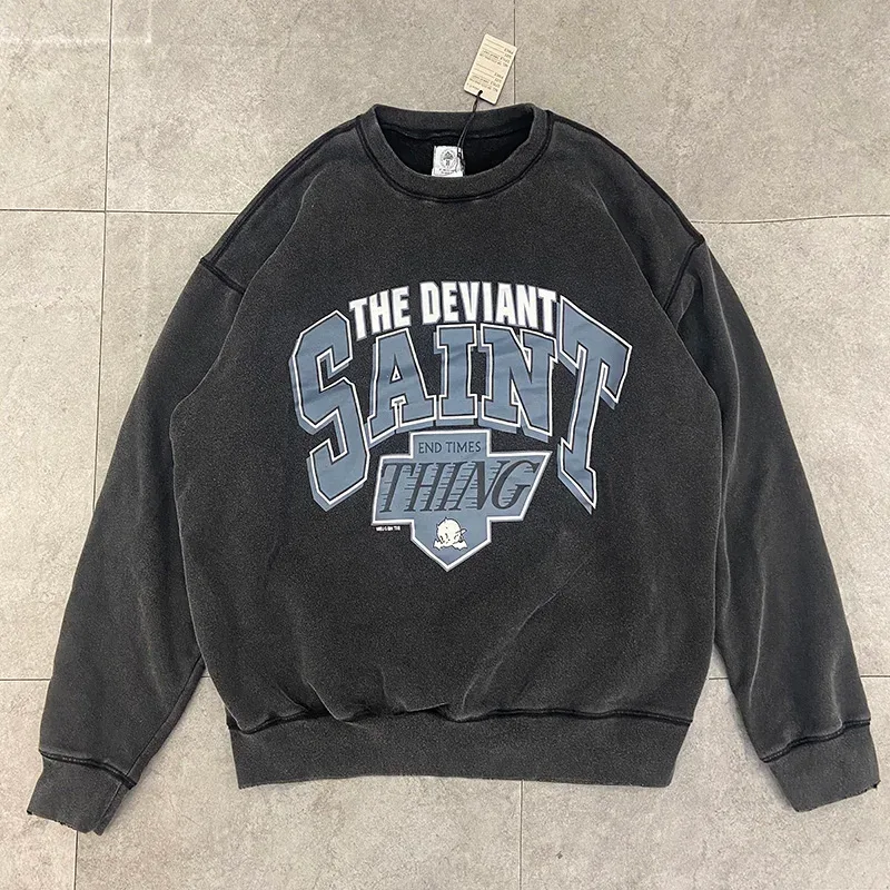 Autumn Winter Classic Overlapping Logo Print Saint Sweatshirts Men Women Couple Colorful Letters Graffiti Washed Black Pullovers — image 25