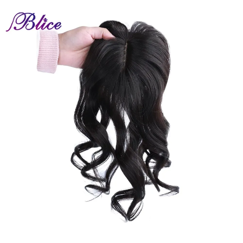 Blice Synthetic Clip-In Lace Closure With Bangs Mixed Curly Hair Extensions Cover White Hair Middle Part Hair Pieces