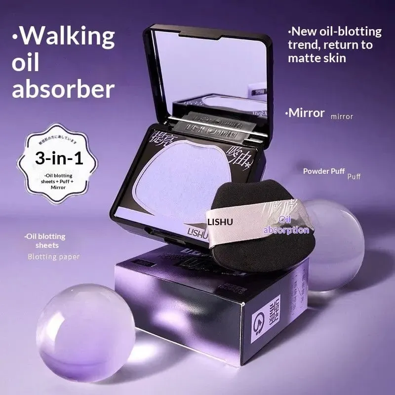 Oil Control Blotting Paper with Powder Puff Face Powder Makeup Setting Sheets Portable Touch Up Tool，150 Sheets