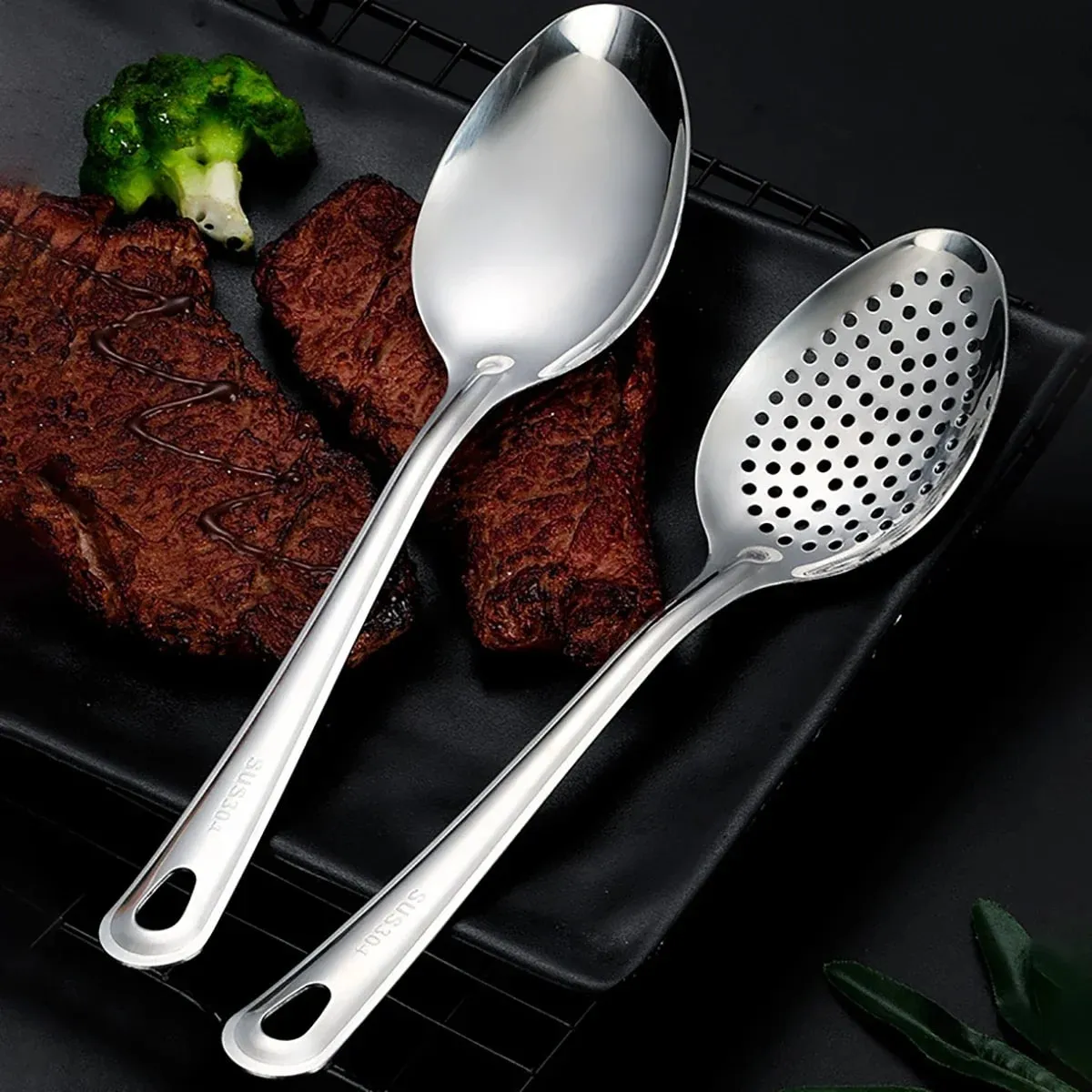 304 Stainless Steel Strainer Spoon Colander Ladle Filter Strainer Food Skimmer Useful Things For Kitchen Gadgets Kitchenware