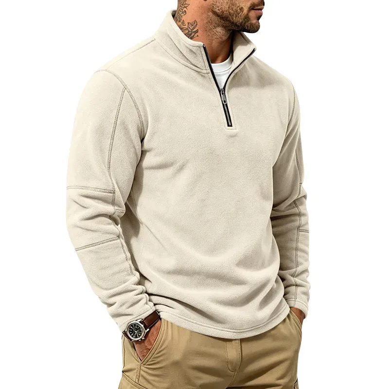 Men's Quarter Zip Polar Fleece Pullover Stand Collar Long Sleeve Casual Warm Sweatshirt For Autumn Winter Daily Commute Wear