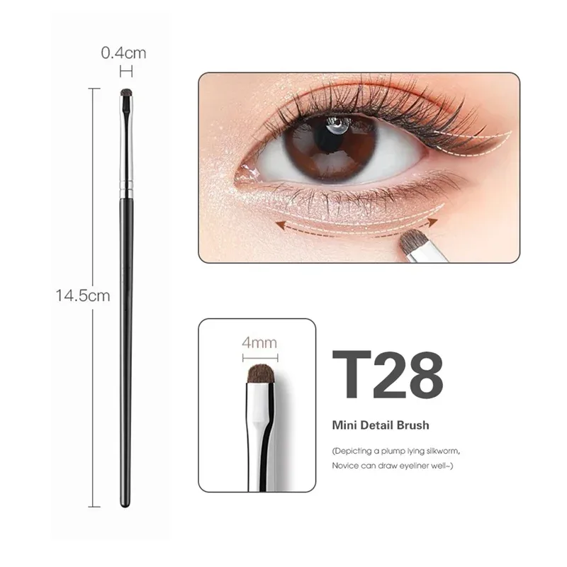 4ks jemné štětce na oční stíny Smudge Precision Eyeliner Smudge Makeup Brush Zvýrazňovač očních víček Ležící štětce na líčení bource morušového Nástroje