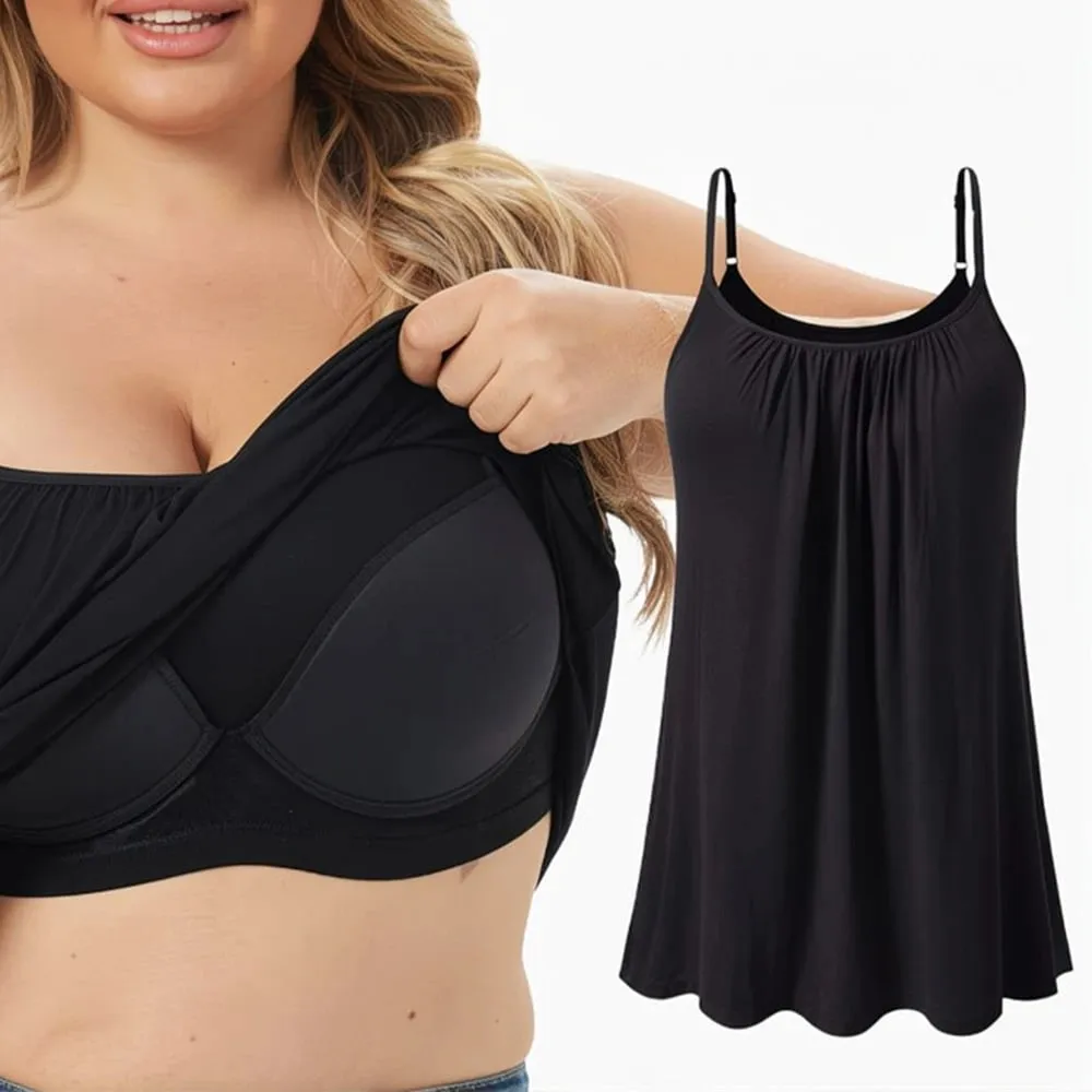 Plus Size Padded Camisole Tops For Women Adjustable Spaghetti Strap Camis With Built Bra Basic Summer Sleeveless Undershirt