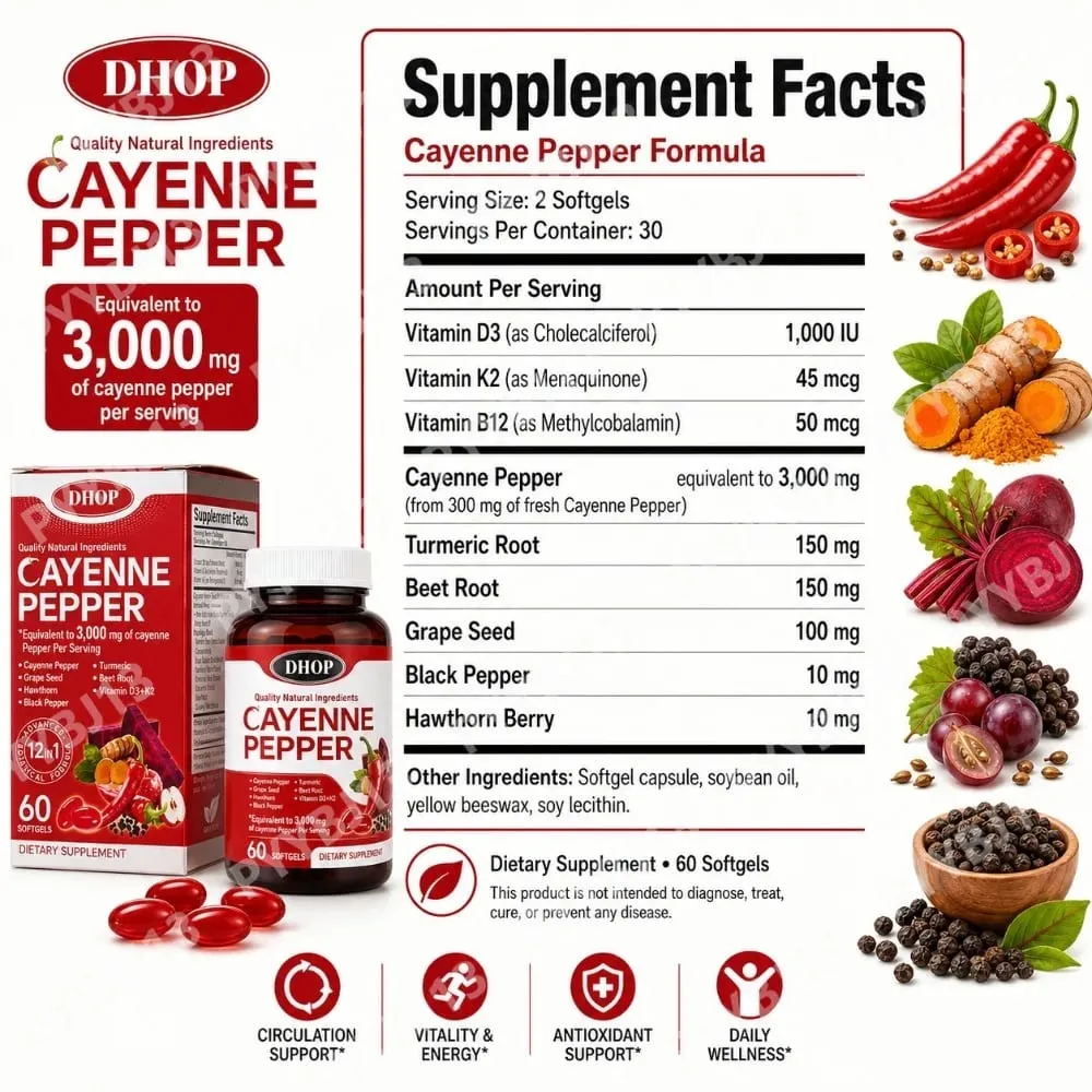 Cayenne Pepper Capsules -Daily Wellness Support- Pure Cayenne Pepper Extract - Capsaicin Supplements Vegan 60 Count unisex