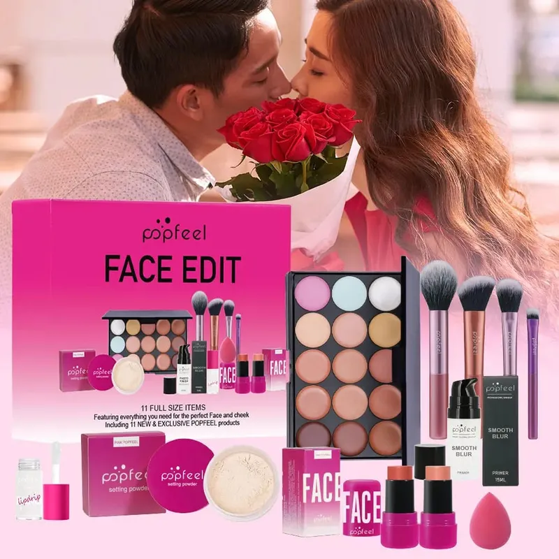 Coffret cadeau de maquillage pour la Saint-Valentin et les vacances – Kit de maquillage tout-en-un de 11 pièces pour filles et femmes avec correcteur