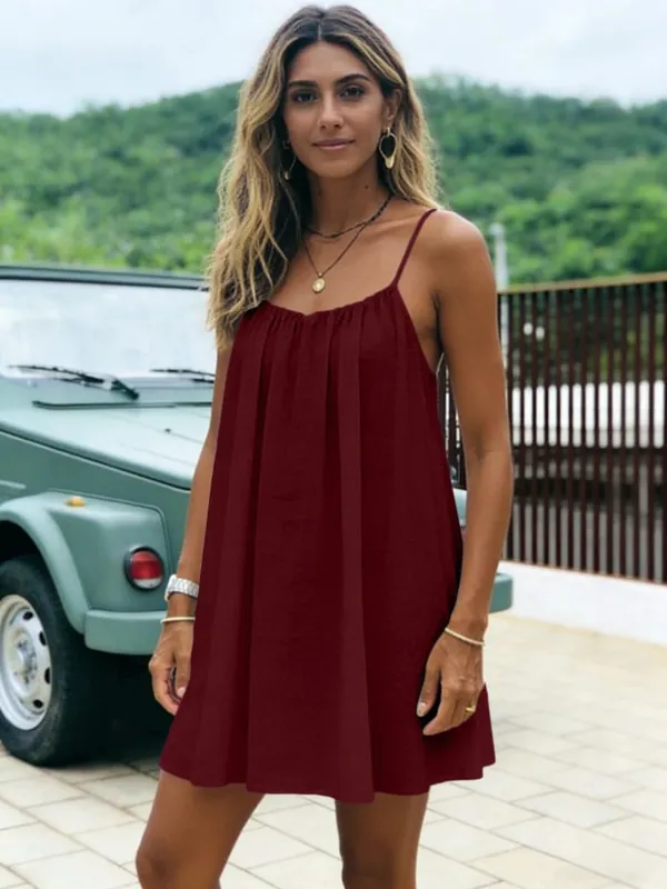 New Women's Off-Shoulder Loose Dress Pure Color Strap Casual Fashionable Summer Gown Cross-Border Loose Fit Maxi Dress — image 2