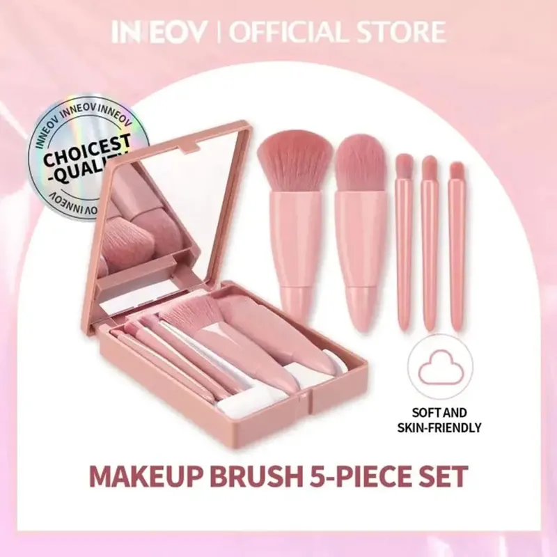 Malé štětce s kompletní funkcí Sada kosmetických štětců s pouzdrem a zrcátkem 5ks Cestovní sada štětců na make-up Mini Makeup — image 3
