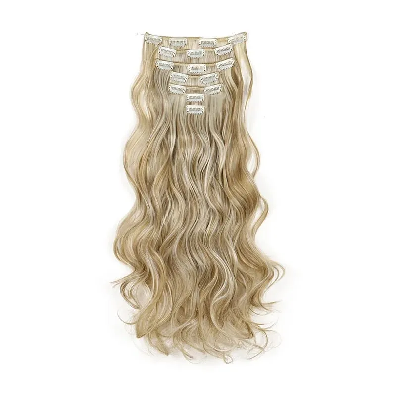 Long Straight Hairstyle 16 Clips 7 Pcs/Set Hair Extensions Natural Synthetic Blonde Black Hairpieces Heat Resistant For Women Kp