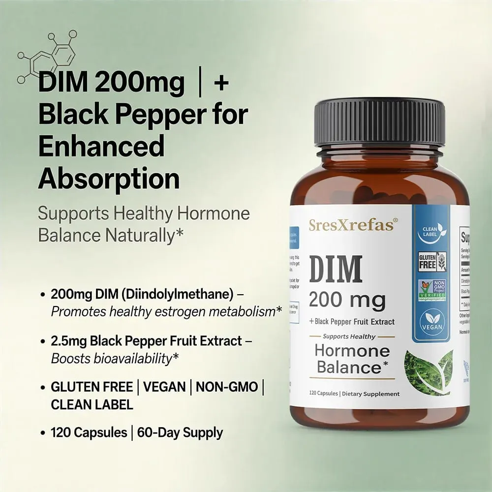 DIM Supplement 200mg Unisex Menopausal Support Antioxidant Support Promotes Overall Health