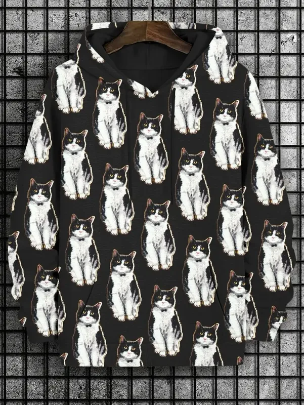 2026 Men's Hoodies Funny Hip Hop Black Cat DJ Art UFO 3D Printed Sweatshirt Men Women Tracksuit Oversized Casual Street Y2k Coat