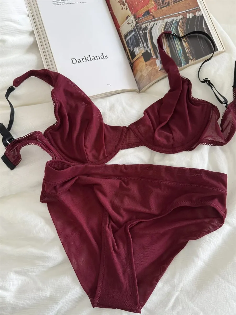Bra mesh comfortable lingerie with underpants suit small fresh underwear up support large breasts show small bra set