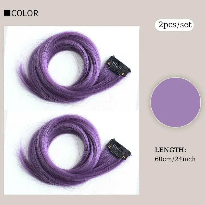 2PCS/SET Colored Party Highlights Clip in Hair Extensions 24inch Long Straight Hair Clips Hairpiece for Halloween Christmas Wear — image 12