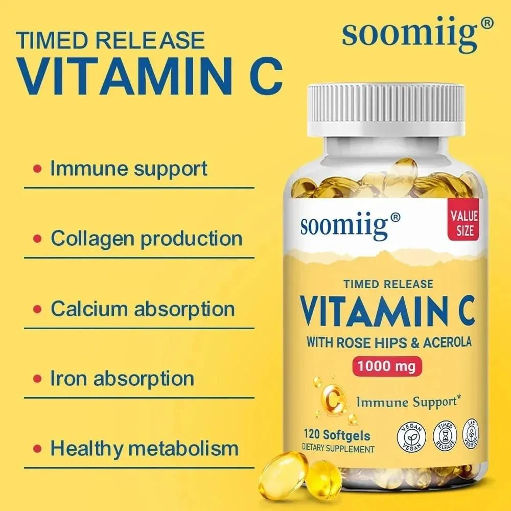 Vitamin C Capsules 1000mg - Immune Support Cellular Energy Production Improve Skin Brightening Skin Teeth & Heart Health
