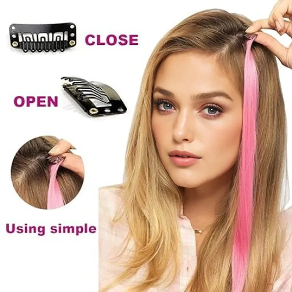 10pcs Colored Party Highlights Clip in Hair Extensions for Girls 18 inches Omber 2 colors Straight Hair Synthetic Hairpieces