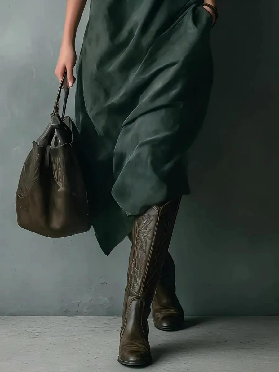 Suede New Dress Pocket Loose Long Casual Dress Solid Color Midi Relaxed Fit Dresses Female Clothing Autumn Winter Dresses