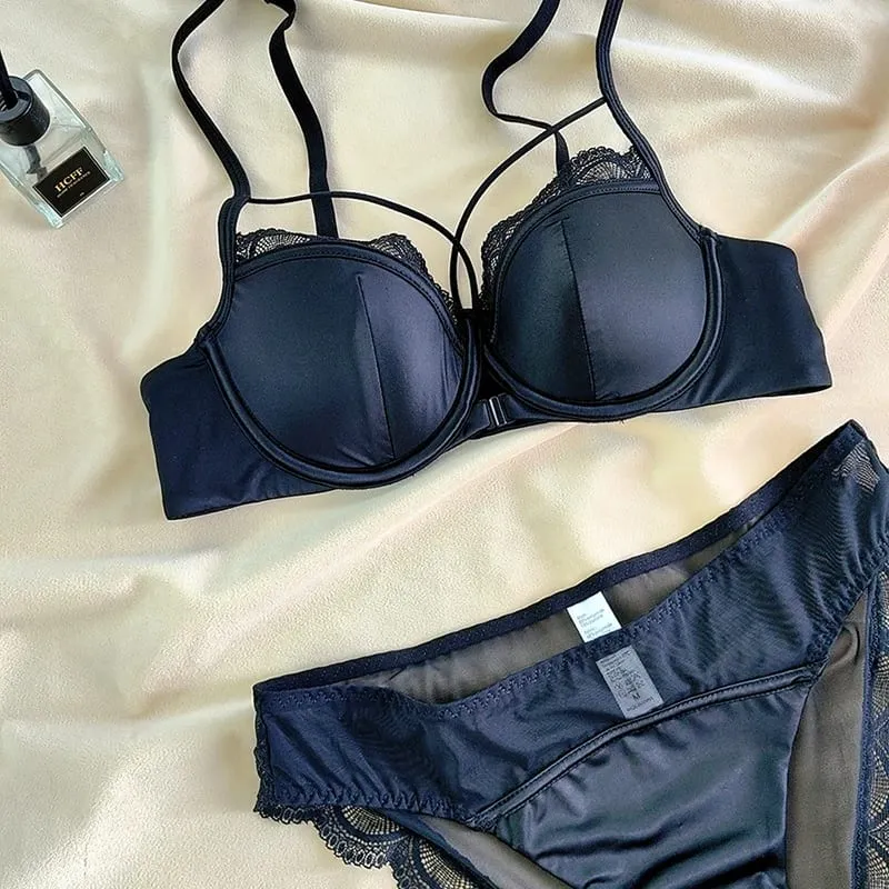 French Front Buckle Thin Cup Bralette Sexy Hollow Women Underwear Set High Quality Lace Push Up Bras Breathable Comfort Lingerie