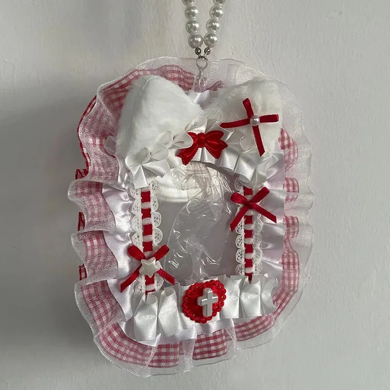 Plush Photocard Protector with Ribbon & Lace - Soft Card Sleeve for Toploader Kpop Anime Idol Display Case Cute DIY Holder for Fans Gift