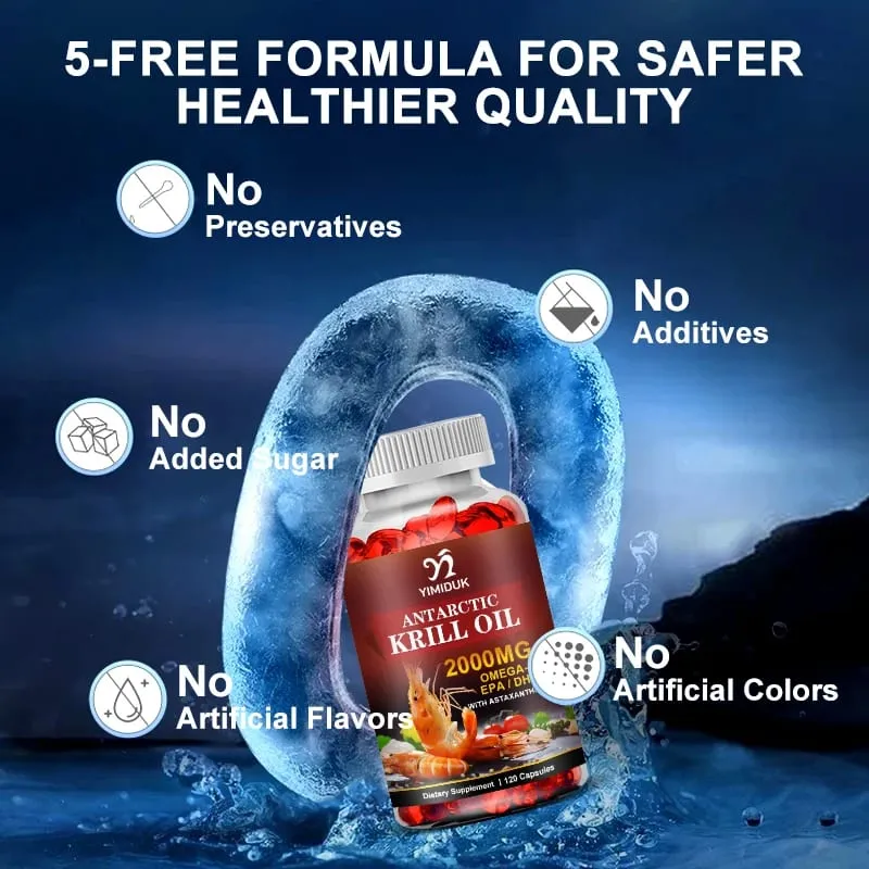 Huile de krill antarctique 2000 mg 120 capsules oméga-3 EPA DHA avec supplément d'astaxanthine provenant de krill rouge force maximale