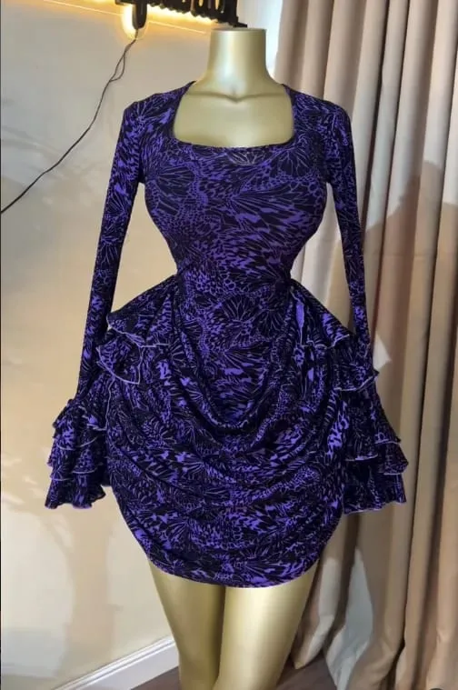CM.YAYA Kvinder Tie Dye Print Cascading Flæser Bell Langærmet Bodycon Ruched Draperet V-hals Kjole Ferie Strand Ferie Kjoler — image 12