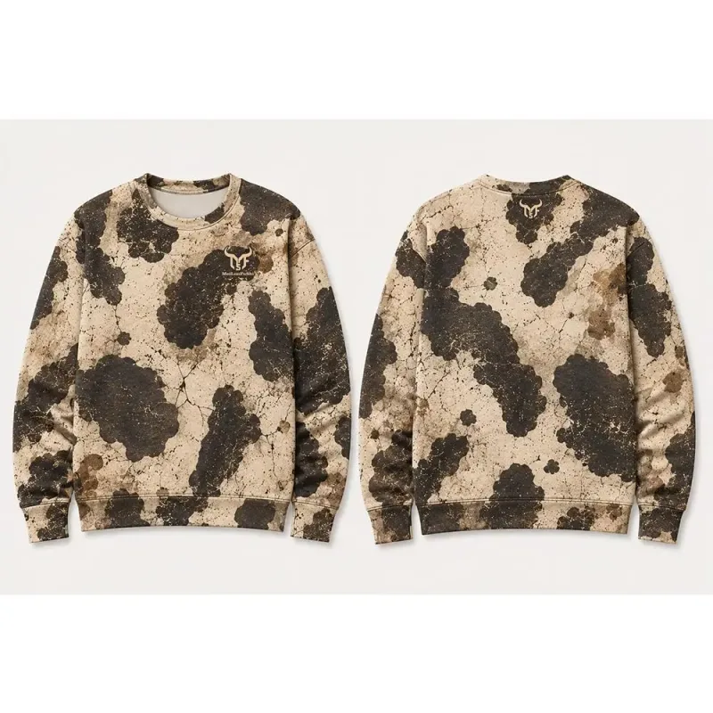 Vintage Western-inspired Fossil-print Cow Pattern Sweatshirt Men's All Over Print Crew Neck Pullover Unisex Casual Streetwear — image 6