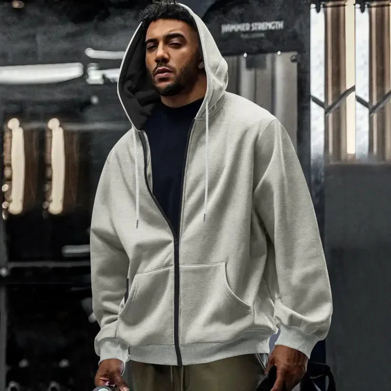 New 2026 Men's Autumn Casual Solid Long Sleeve Zipper Hooded Sweatshirt Coat Male Fashion Outdoors Sportswear Hoodies Jackets — image 31
