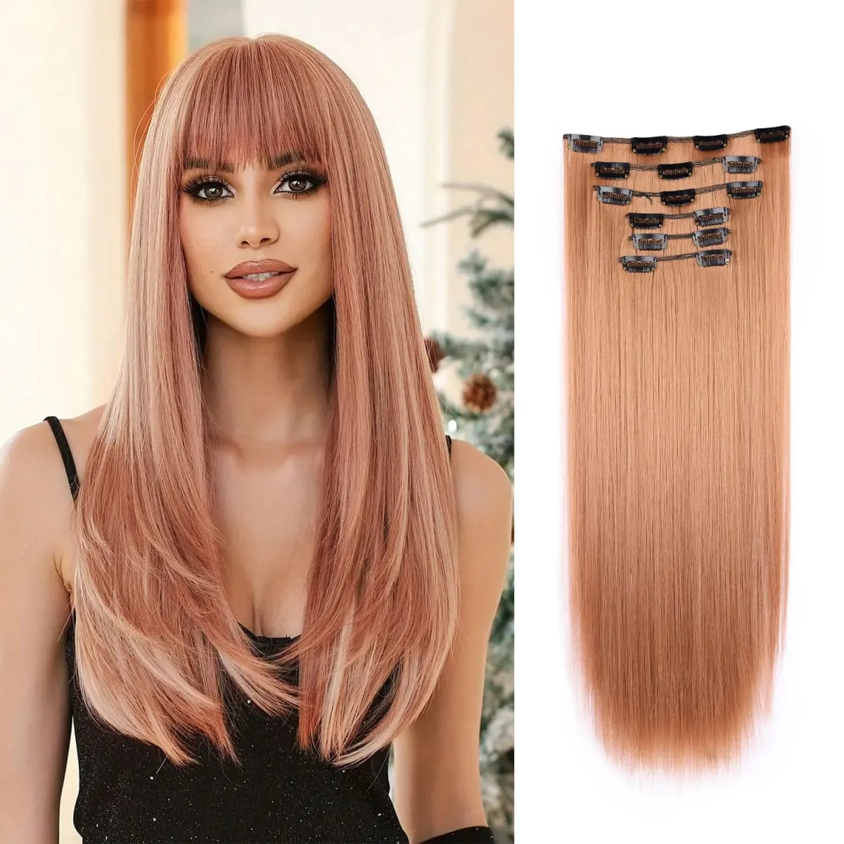 Synthetic Clip in Hair Extensions Clip in 6pcs set Straight Hair 22inch Thick Hairpieces for Women Girls Daily Party — image 16