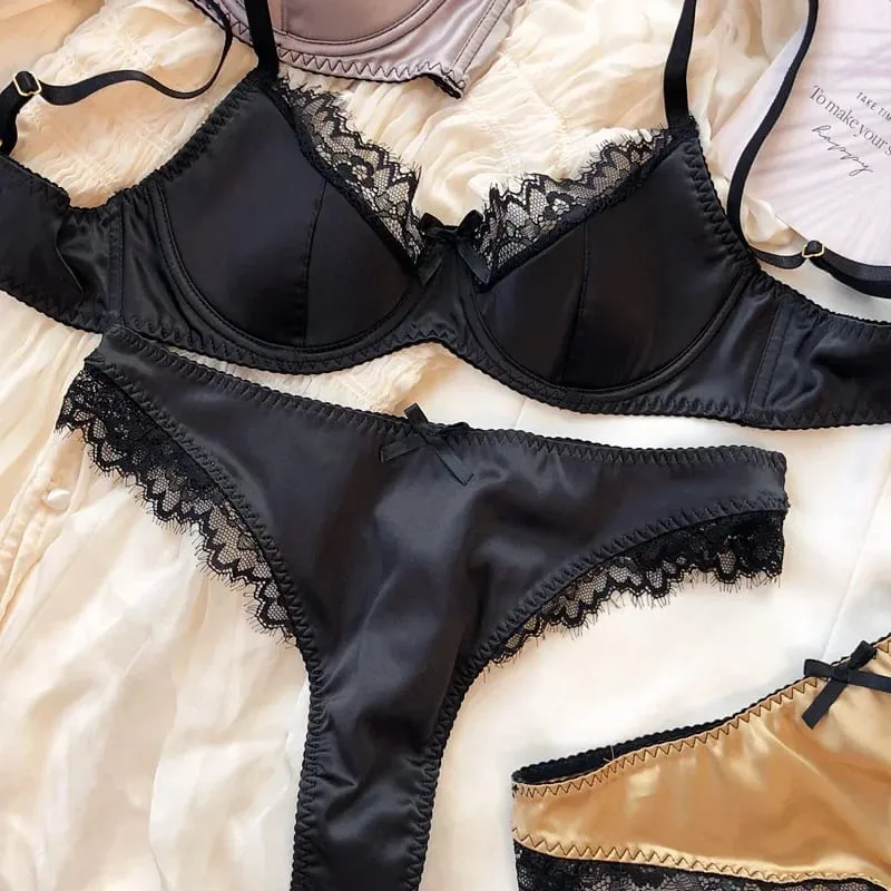 Sexy krajkové tenké košíčkové spodní prádlo pro ženy Sada francouzských podprsenek Push Up Vysoce kvalitní hedvábná tkanina Pohodlné prodyšné spodní prádlo Intimní souprava