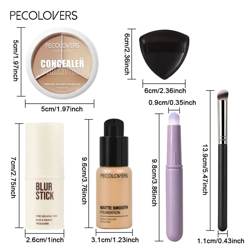 6 PZ/SET Kit base viso tutto in uno Stick primer per minimizzare i pori Tavolozza correttori a 3 colori con pennello Fondotinta senza olio