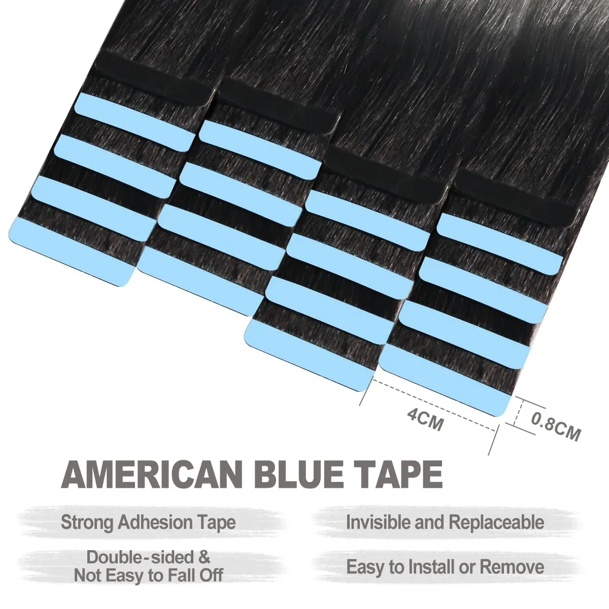 Black to Light Gray Color Tape in Hair Extensions Human Hair Seamless Tape Hair Extensions Skin Weft PU Tape On Hair 20Pcs 30G