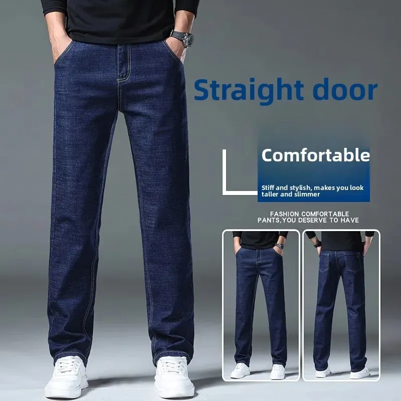 2026 Y2k Clothes Pantalon Homme Stretch Business Four Seasons Blue Regular Fit Straight Jeans