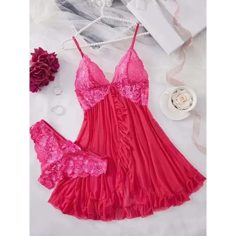 Women Lace Lingerie Set Solid Soft Slim Bra Nightdress Sexy Sleepwear For Women — image 5
