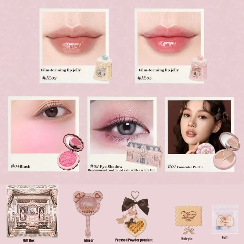 Flowerknows THE SWEETIE BEAR COLLECTION ชุดของขวัญแต่งหน้า All In คอนซีลเลอร์ Palette Blush Setting Powder Lip Jelly ของขวัญกล่องกระจก