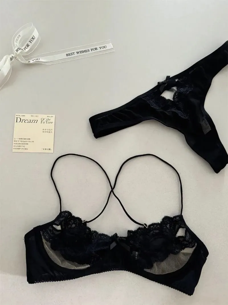 Set intimo reggiseno francese scavato con fiocco in pizzo mezza coppa reggiseno donna lingerie sexy tentazione ultrasottile abiti erotici caldi