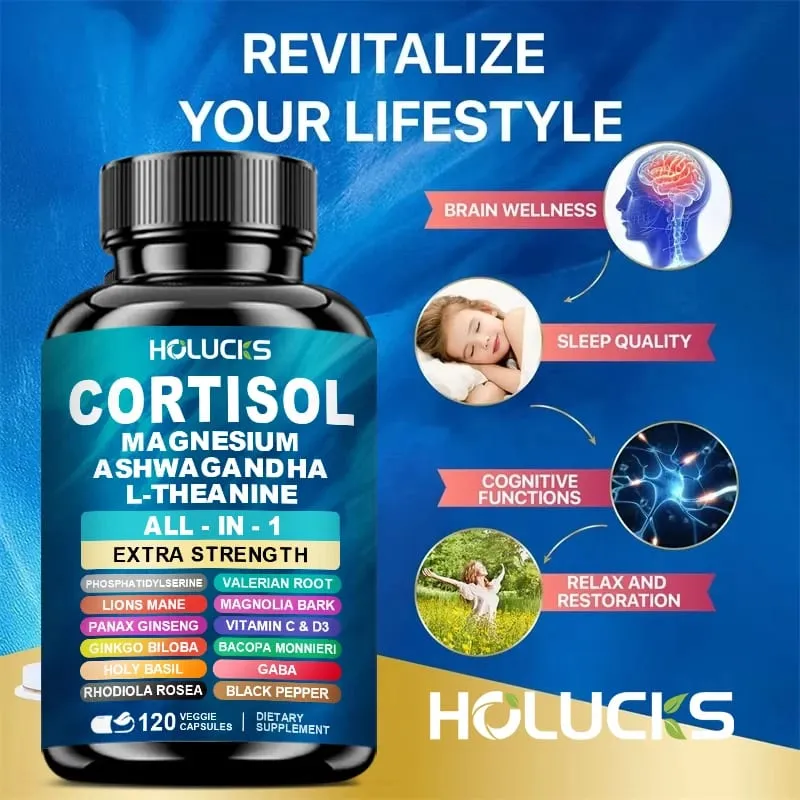 Advanced Cortisol Supplement with Vitamin D3 for Stress Management & Mood Anxiety Relief & Sleep Quality Overall Wellbeing