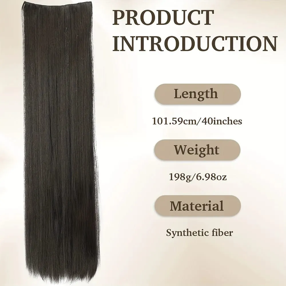 40 inch Long Straight Synthetic Hairpieces Clip In Hair Extensions Black Natural Hair Piece for Women — image 4