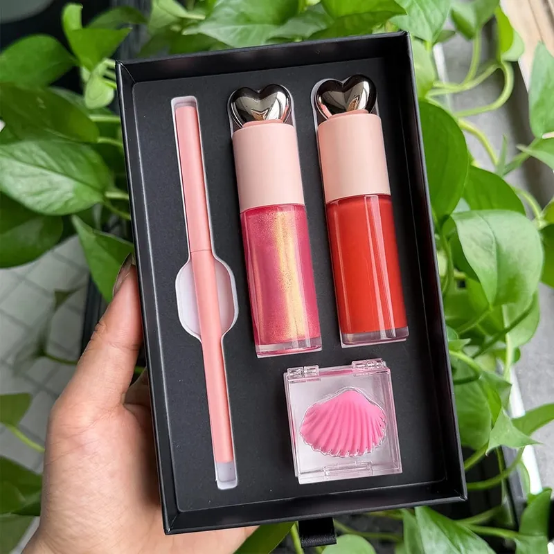 4 stk/sæt Vegansk makeup lipgloss mat læbestift Lip Liner læbemaskesæt Private Label Custom Logo Engros