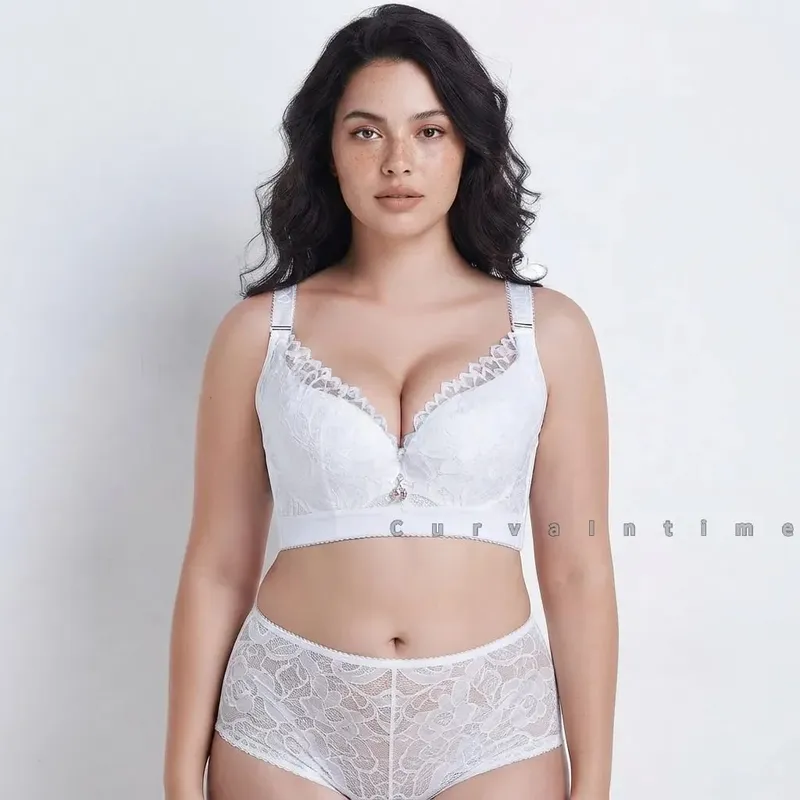 Women Plus Size Lace Bra Panty Set Underwire Full Cup Push Up Anti-Sagging Lingerie Suit Adjustable Wide Strap Large Bust Suppor — image 1